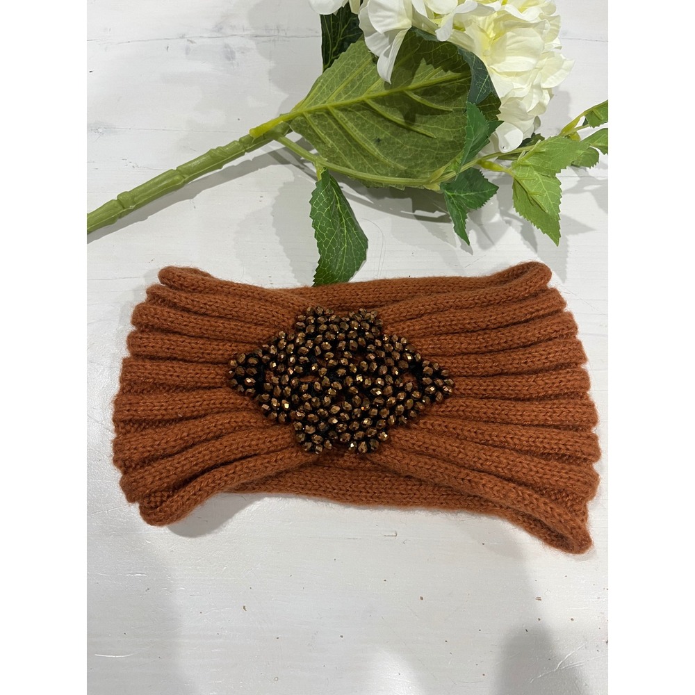 CC Exclusives Knit Headband Copper Brown Beaded‎ Turban Ear Warmer
